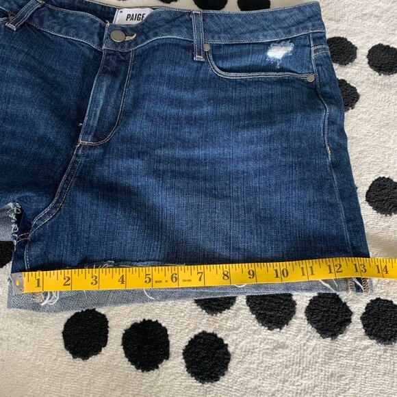 Paige Jimmy Jimmy Jean Short Cuffed Frayed Raw Hem Dark Wash Denim Cut Offs - Picture 15 of 16